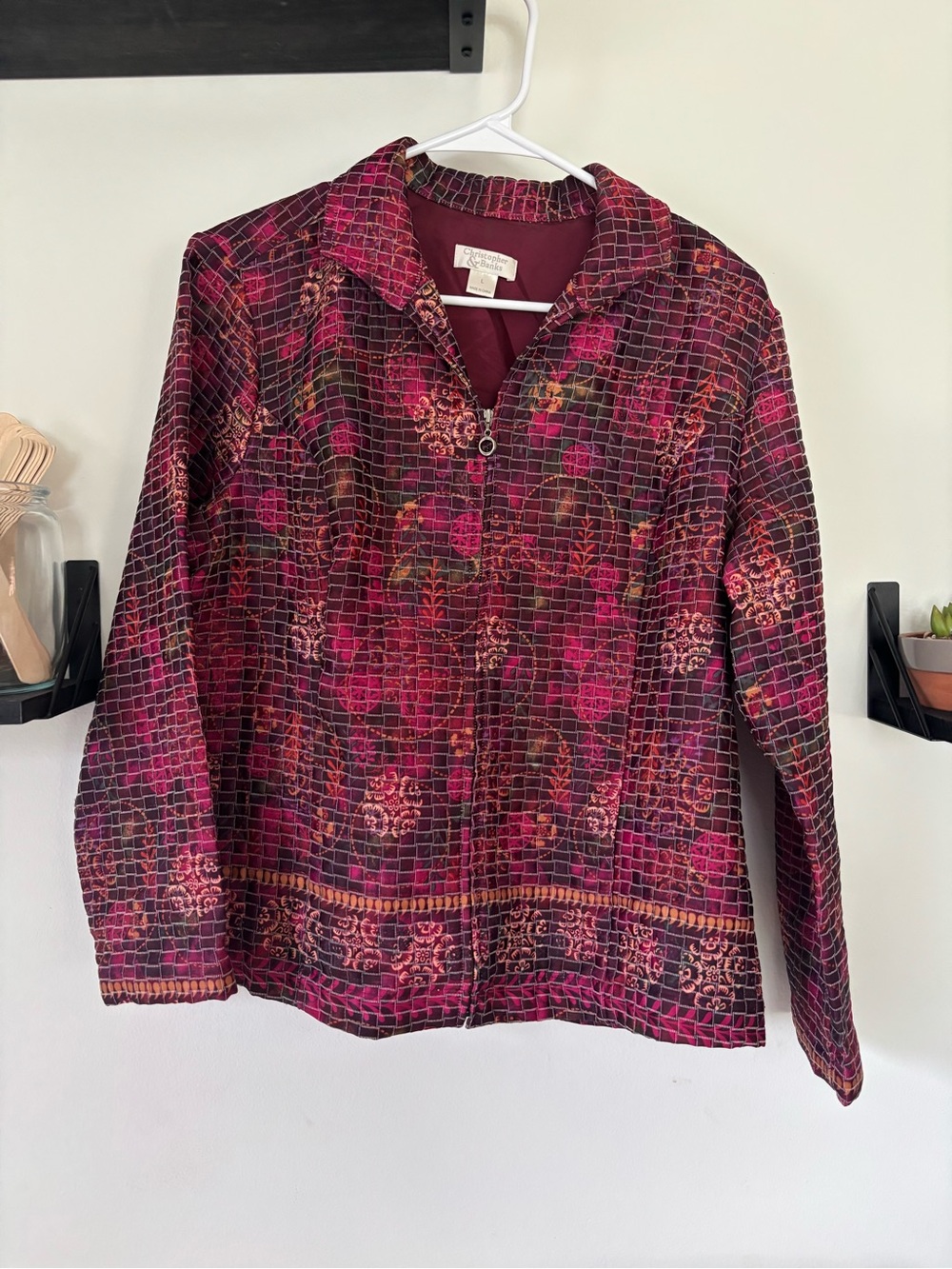 Christopher & Banks Abstract Print Zip Front Jacket L